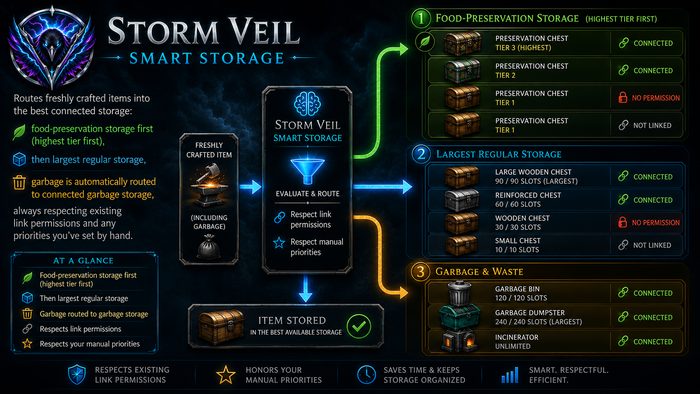 Smart Storage key art showing crafted items routed into the best connected storage